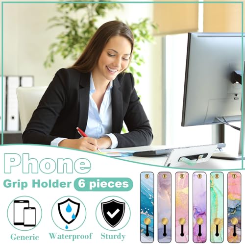 Image of Weewooday 6 Pieces Phone Grip Holder Cell Phone Grip Strap Telescopic Finger Strap Stand Universal Finger Kickstand for Most Smartphones(Bright Marble,Marble)