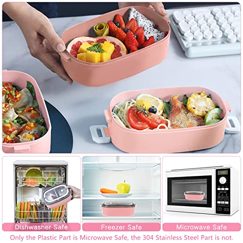 Image of Lunch Box - 2 Tier Bento Box with 3 Compartments & Cutlery