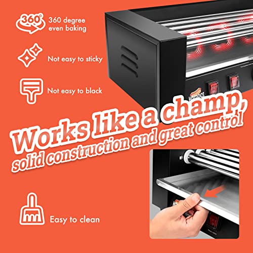 1400W Hot Dog Roller Machine, Dual Temp Control Commercial Electric Contact Grills With Removable Stainless Steel Drip Tray And Cover, 18 Hot Dog 7 Rollers,Sausage Grill Cooker For Party Kitchen Restaurant #TOP1