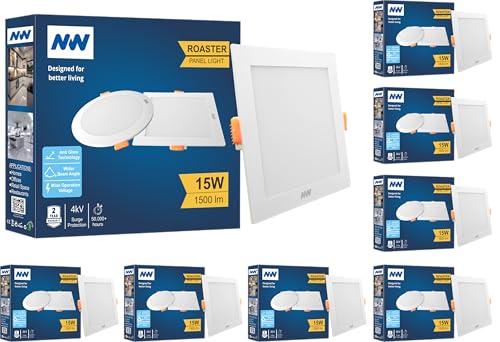 Image of NW 15W Roaster Square LED Panel Light | Concealed Ceiling Downlight | False Ceiling Recessed Light | Energy Efficient | High Brightness | 2 Year Warranty | Light Color- White (Pack of 8)