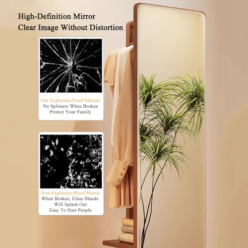 Full-Length Rotating Mirror with Wooden Frame & Coat Rack - Stylish Grey Floor Mirror for Living Room, Bedroom, Apartment Decor & Organization
