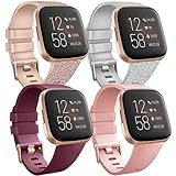 [4 Pack] Bands Compatible with Fitbit Versa 2, Fitbit Versa, Versa Lite/SE, Assorted Soft Silicone...