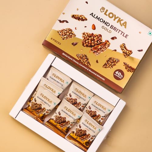 Loyka Almond Brittle Gold Choco Box - 8 pcs 116gm | Premium Chocolate Gift Hamper | Chocolate & Nut Dryfruit Delicacy | Roasted California Almonds (40%), Dark Choco & Salted Caramel | Any-time snack 4 51XTkEvQGlL