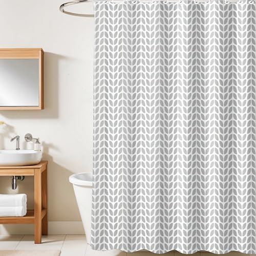 Image of HOMETHREADS Embrace Luxury with Our 6-Feet Long Premium Polyester Shower Curtain with 12 Hooks for a Lavish Bathroom Ambiance | Stylish, Splendid, and Perfectly Sized (Grey Leaf, 180x200cm)