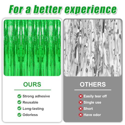 Image of Crosize 3 Pack 3.3 x 9.9 ft Green Foil Fringe Backdrop Curtain, Streamer Backdrop Curtains, Streamers Birthday Party Decorations, Tinsel Curtain for Parties, Galentines Decor, Preppy, Photo Booth