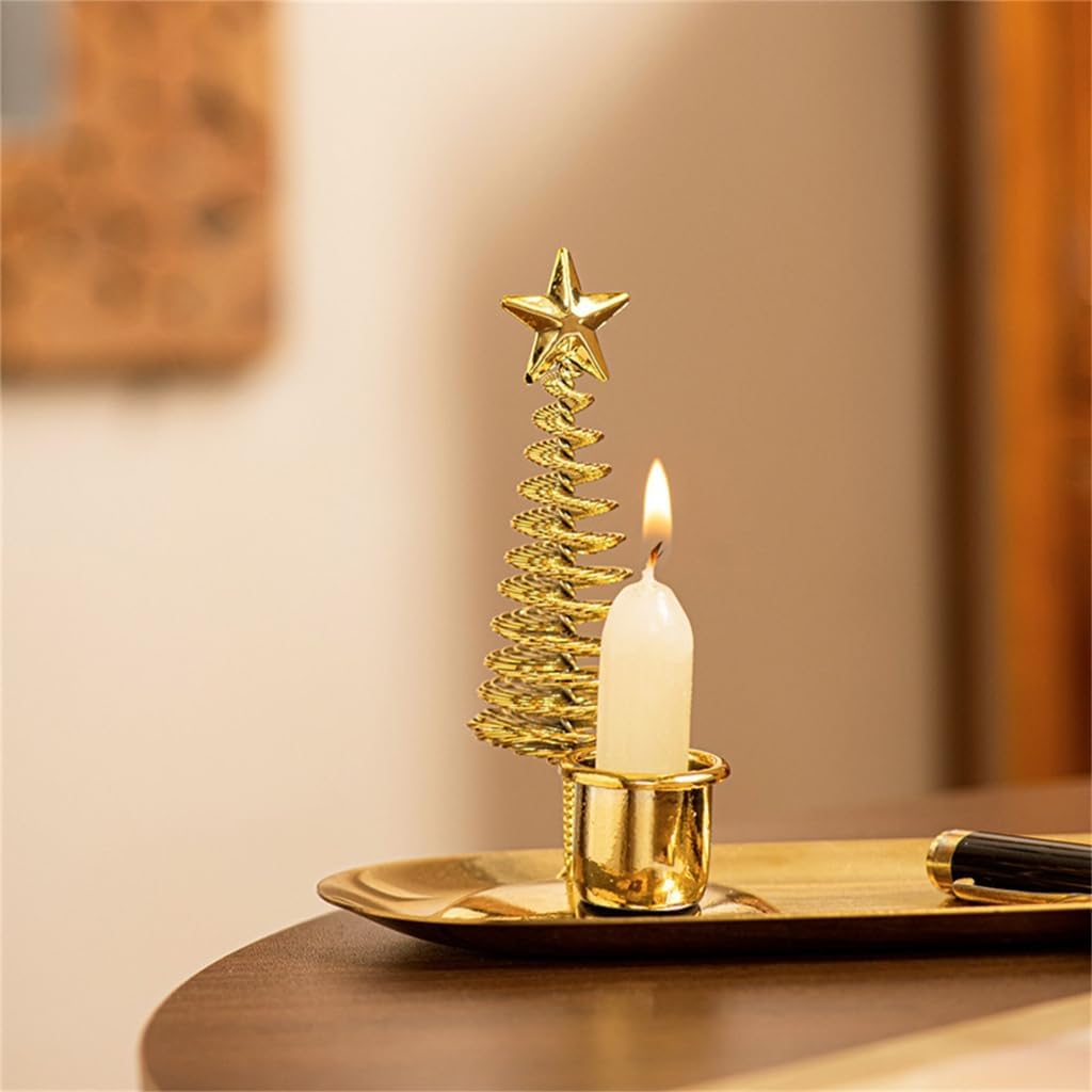 Antique Christmas Tree Shape Metal Candle Holders Set of 3 Seasonal Decoration