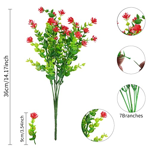 Sequpr 12 Bundles Artificial Flowers Plants Outdoors For Decoration Uv Resistant Plastic Small Fake Flowers Bulk For Outside Bouquet Hanging Baskets Garden Porch Vase Pots Yard Patio (Red) #TOP3
