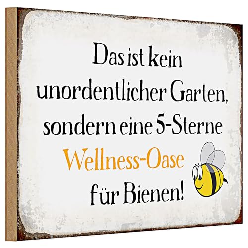 Holzschild '5-Sterne Wellness-Oase für Bienen' | Lustiges Gartendeko...