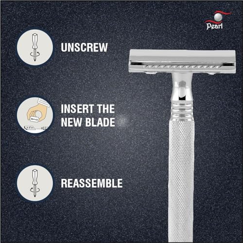 Image of Pearl Shaving Double Edge Safety Razor (SS-01 CC-CHROME) made with Brass Metal- Classic & Traditional | Complimentary Blade Refills | Shaving Kit | Holi Gift Option
