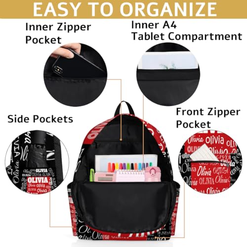 Custom Backpack Personalized Backpack, Customize Your Text Name Logo Waterproof Book Bag for Students Girls Black Red Color4