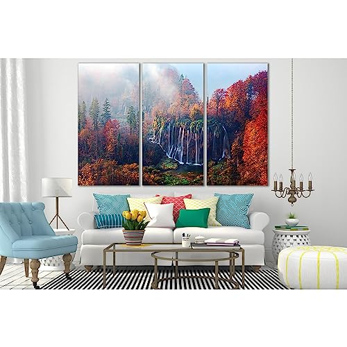 Lagos de Plitvice en lienzo de cascada brumosa WTD SL660 de 90x60
