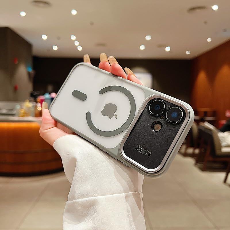 Image of LuxuryKase Magnetic Clear Case for iPhone 16 | MagSafe Compatible | Slim Protective Cover | Shockproof Bumper | Anti Yellow Transparent Back | Camera Guard Design - Grey