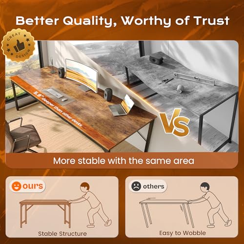 Image of PRAISUN 63 X 29.5 Inch Computer Desk with Deeper Desktop, Gaming Office Writing Work Desk for Home Office, Study, Bedroom, Work from Home, Metal Frame, Rustic Brown