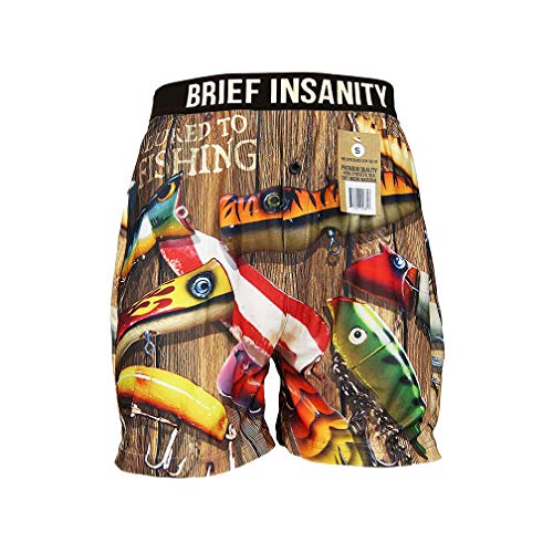 BRIEF INSANITY Fish Lure Boxer Briefs for Men and Women | Fishing Print Boxer Shorts - Soft, Comfy, Durable Underwear