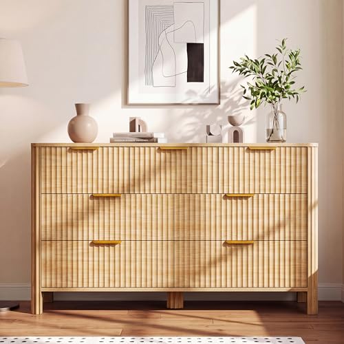 Image of Wodeer 7 Drawer Dresser for Bedroom, 47 inch Wide Wood Storage Cabinet with Fluted Design, Modern Chest of Drawers & TV Stand for Living Room, Nursery Clothing Organizer with Metal Slides, Anti-Tipping