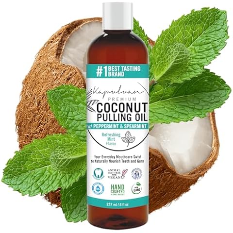 Kapuluan Coconut Pulling Oil for Teeth and Gums Mouthwash, 100% Pure and Natural, Non-GMO, Ayuverdic – Refreshing Peppermint Essential Oil and Spearmint Essential Oil Cover