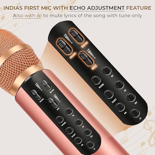 Image of CASON Wireless Bluetooth Karaoke Mic for Singing with Speaker,Echo Adjusting Button-10W Bluetooth Microphone for Upto 6 Hours Playtime, Type C Charging & Cordless Mic for Singers,Party (Rose Gold)