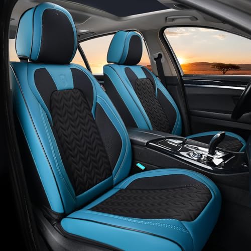 Image of Coverado Car Seat Cover Winter, Front Seat Cover, Seat Covers for Cars, 2PCS Car Seat Protector, Breathable Faux Leather Car Seat Cushion, Car Seat Protector, Blue Car Seat Covers Fit Most Vehicles