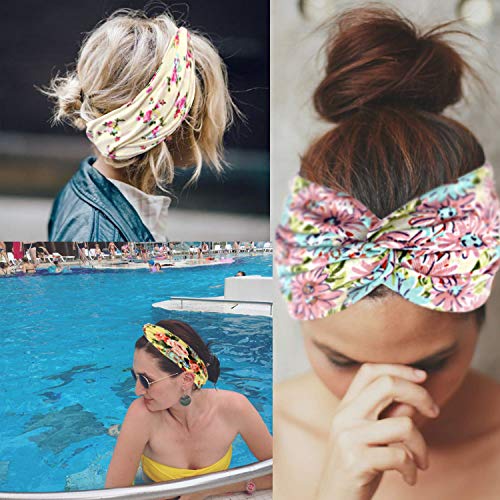 Image of DRESHOW 8 Pack Headbands for Women Yoga Knotted Headbands Elastic Criss Cross Hair Accessories Sports Head Wrap Non Slip