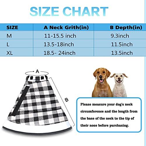Image of Dog Cone Collar for After Surgery, Soft Pet Recovery Collar for Dogs and Cats, Adjustable Cone Collar Protective Collar for Large Medium Small Dogs Wound Healing (Black Plaid, Large)