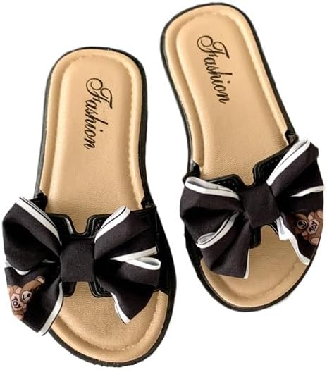 Toddler Girls Slide Sandals, Cute Bear Bow Girls Slippers, Soft Comfort Kids Summer Shoes
