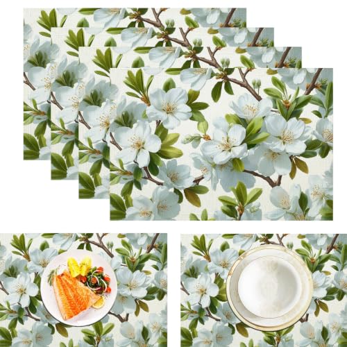 Sets de table lin imperméable 45x30cm, décoration de table rectangulaire fleurs lot de 6