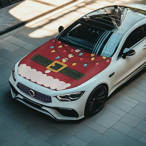 Image of Renewold Christmas Lights Colorful Novelty Car Hood Cover Protector Hood Covers for Cars Xmas Winter Hood Wrap Blanket Women Men Automotive Exterior Accessories Decor for Most Sedan Small SUV Truck