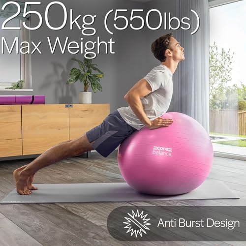 Core Balance Anti Burst Gym Ball, 45-85cm With Hand Pump (65cm, Pink) - Image 4