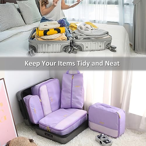 COVAX Packing Cubes for Suitcases, 5 Set Travel Luggage Organizer Bags and Storage Packing Cubes for Women Men, Purple - Thumbnail 3