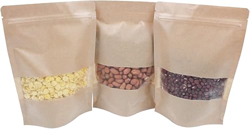 Miniatura 6 de 247 BAGS Paquete de 50 bolsas de papel kraft de 5.5 x 7.8 pulgadas, cierre con cremallera resellable con ventana frontal mate, almacenamiento de