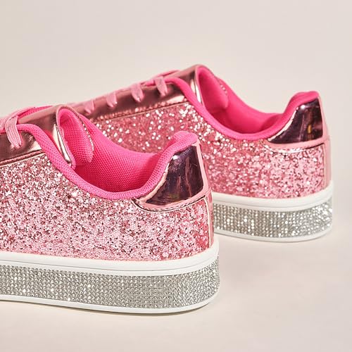 Image of UUBARIS Women's Glitter Tennis Sneakers Neon Dressy Sparkly Sneakers Rhinestone Bling Wedding Bridal Shoes Shiny Sequin Shoes