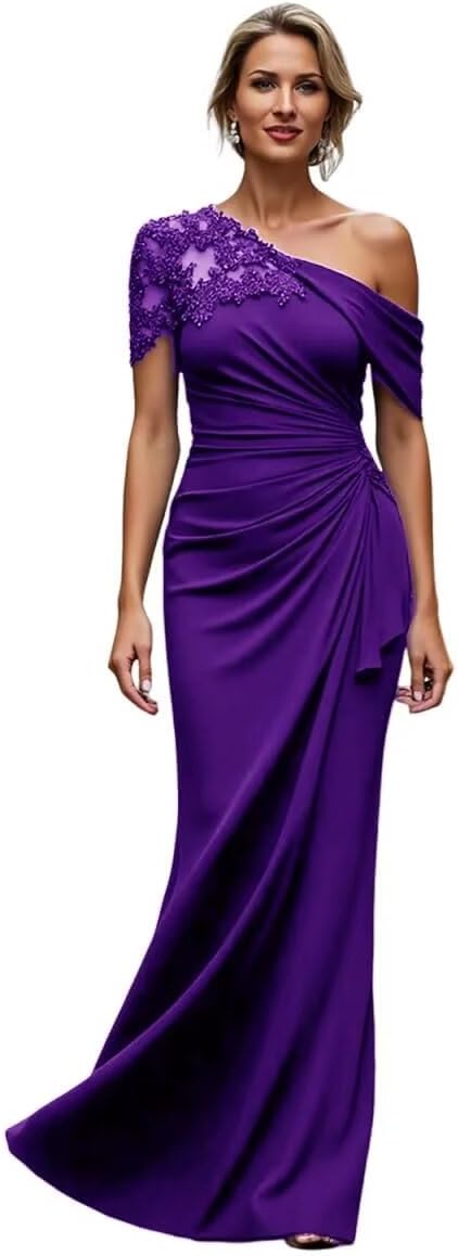 One Shoulder Mother of the Bride Dresses for Wedding Long Mermaid Chiffon Formal Wedding Guest Dress ME047