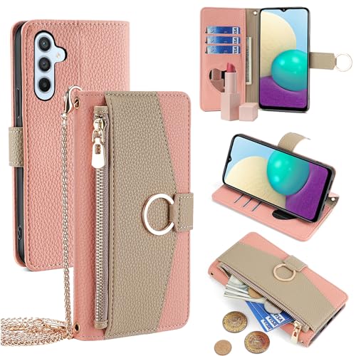 For Galaxy S24 FE ケース 手帳型 ショルダー For ギャラクシーS24 FE SM-S721Q/SCG30 財布型 カバー 肩掛け 斜めがけ 化粧鏡付き 女性 おしゃれ ロングストラップ ジッパー小銭入れ カード収納 横置き 上質な手触