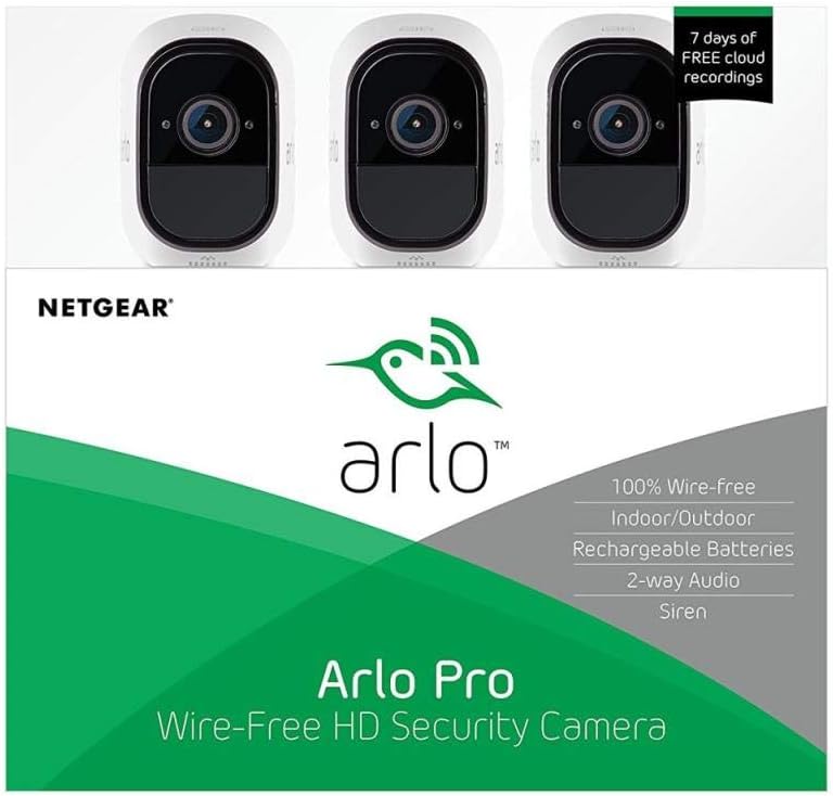 Arlo Technologies Pro -Wireless Home Security Camera System with Siren|Rechargeable,Night Vision,Indoor/Outdoor,HD Video,2-Way Audio,Wall Mount|Cloud Storage Included|3 Camera Kit (VMS4330), White image 3