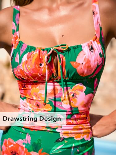 Image of CUPSHE Women's One Piece Swimsuit Bathing Suit Square Neck Back Cut Out Drawstring Self Tie Back Hook