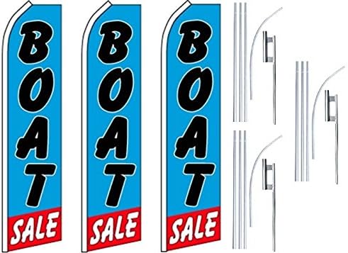 3 Swooper Flutter Feather Flags plus 3 Poles & Ground Spikes BOAT SALE Blue Black Red