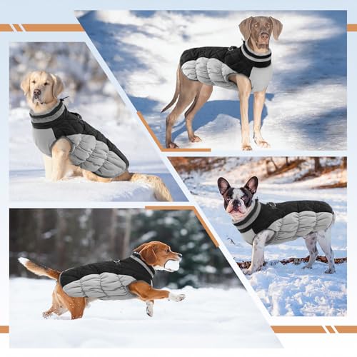 Image of Dog Winter Jacket Cozy Reflective Waterproof Windproof Warm Pet Garment,Comfortable Cold Weather Fleece Apparel Outfits with Zipper Closure for Small Medium Large Dogs Puppy Walking,XXX-Large