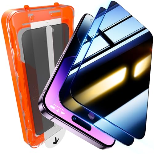 Image of UniqueMe 2 Pack for iPhone 14 Pro Max Privacy Screen Protector - 6.7 inch[Bubble-Free] [Military Grade Shatterproof & 9H+ Hardness] Privacy Screen 14 Pro Max Tempered Glass Full Coverage,Easy to install