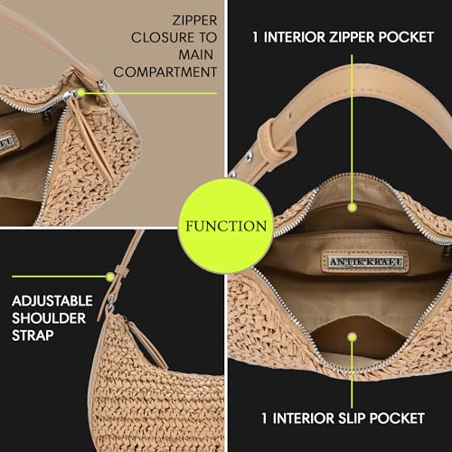 Antik Kraft Jules Straw Shoulder Bag | Handcrafted Straw Purse with Adjustable Shoulder Strap | Eco-Friendly Summer Bag3