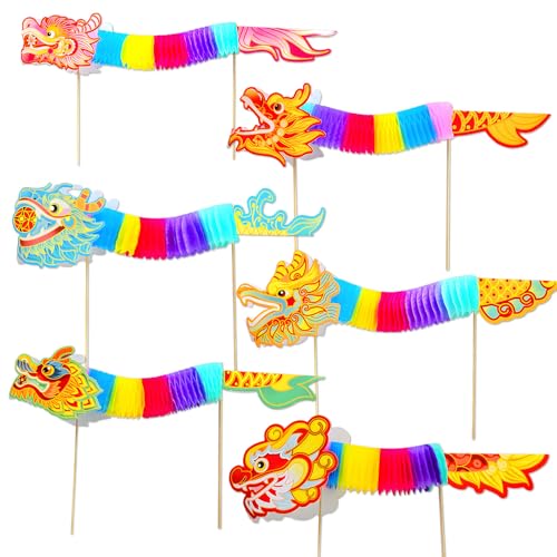 6 Pcs Paper Dragon Dance Garland Set for Chinese New Year Decorations 2026 Handmade Dragon Style Ceiling Toy Handheld for Kids Living Room Party Supplies Spring Festival Handheld 3D DIY Crafts