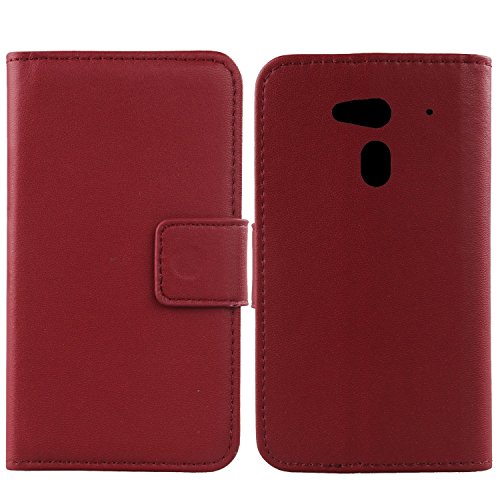Gukas Design Veritable Cuir Etui pour Acer Liquid Z5 Duo Z150 Housse Coque Premium Case Cover Flip Protecteur Portefeuille Genuine Leather Wallet (Rouge Fonce)