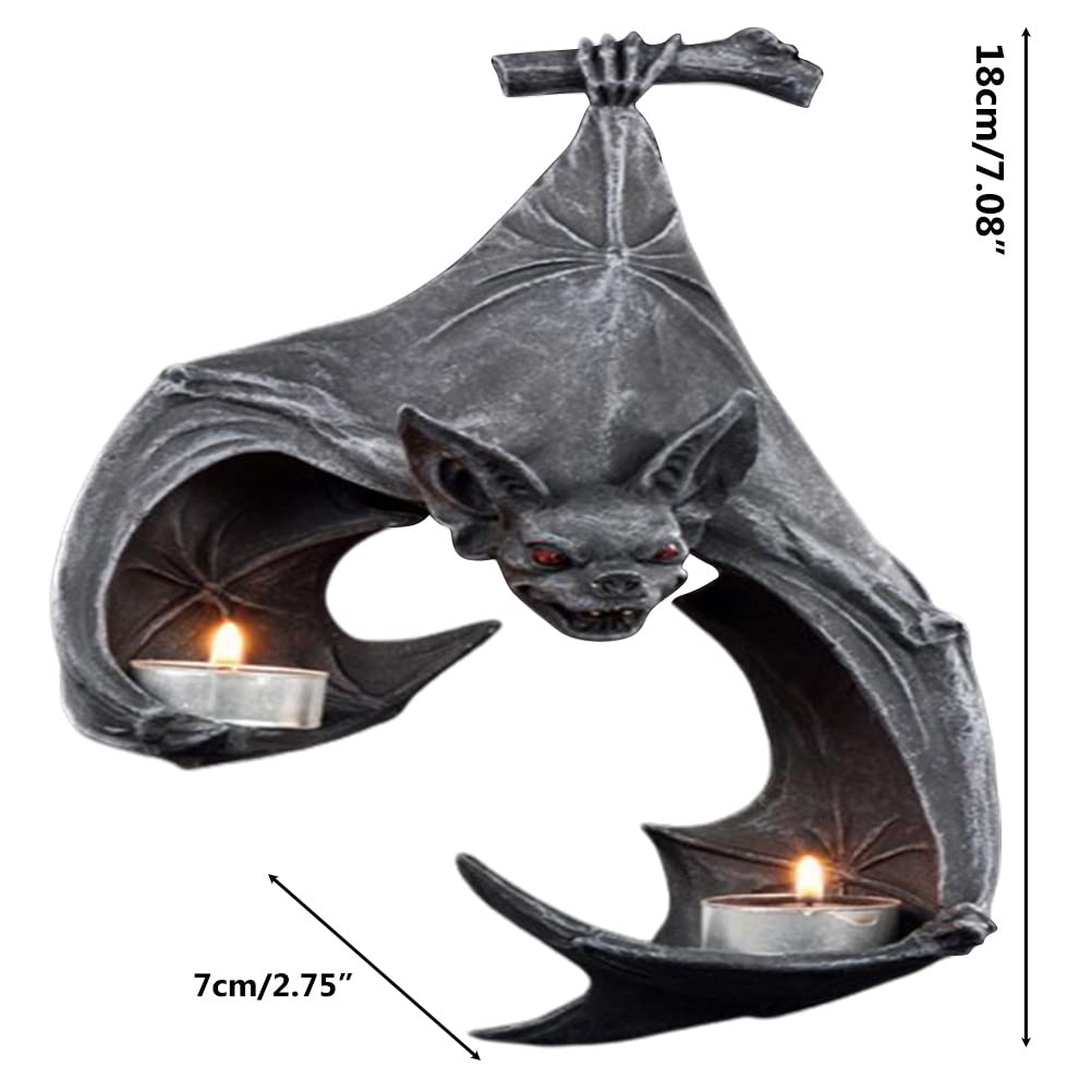 BTSEURY Halloween Bat-Shaped Candlestick Hanging Garden Statue Sculptures Crafts Candle Holder for Patio Porch Garden Decoration