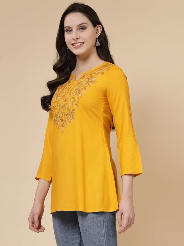 Image of QAZMI Women's Fiza Kashmiri A-Line Short Kurti