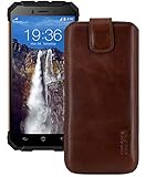 Suncase ECHT Ledertasche Leder Etui *Slim-Edition* für Ulefone Armor X 4G Outdoor (mit Rückzugsfunktion & Zwei Kartenfächer) Rustik-Mocca braun