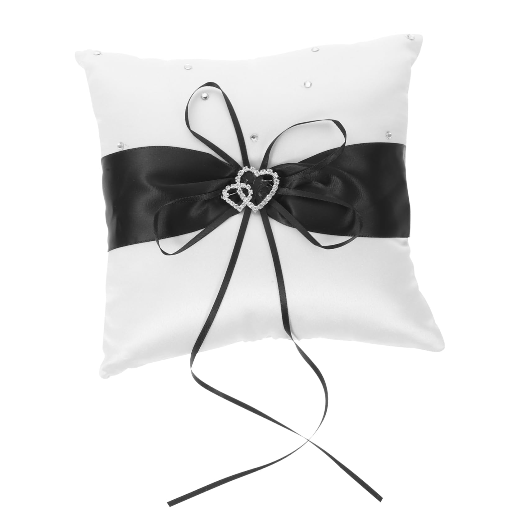 BRIGHTFUFU 1Pc Heart Shaped Ring Bearer Pillow with Bowknot Elegant Black Wedding Decor for Bride Rhinestone Ring Pillow for Engagement Ceremony and Wedding Celebrations