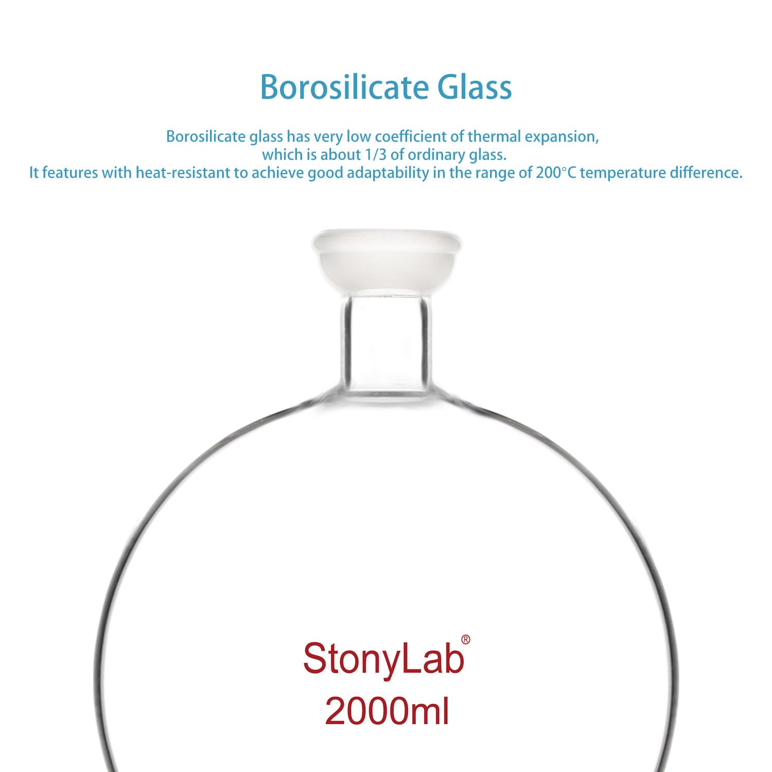 stonylab Joint Sphérique Fond Rond Fiole de Réception, Flacon de Réception d’Évaporateur Rotatif en Verre Borosilicaté avec 35/20 Ground Joint, 2000 ml (2 L)