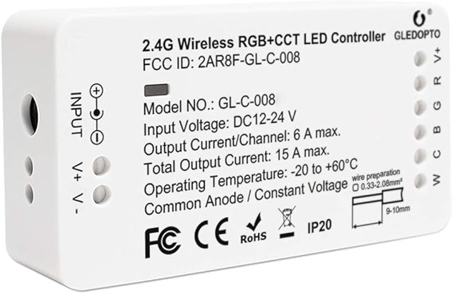 TANSHOP 2 ID RGB +CCT ZigBee Controller LED Strip Light Smart Controller DC12-24V LED Strip ZLL APP Controller RGBW RGB+CCT Compatible with Huebridge ONLY