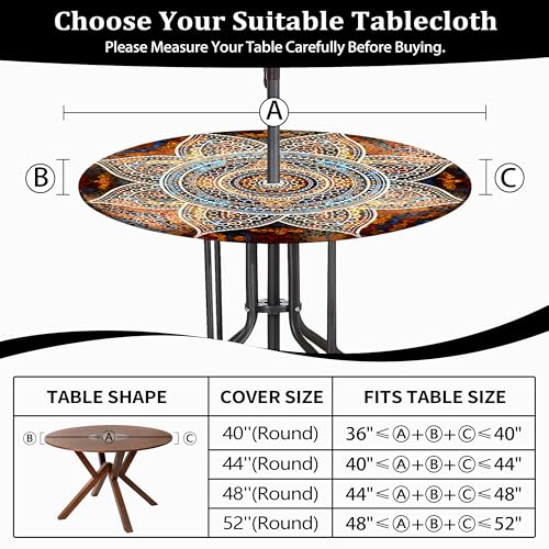 Buwuta Outdoor Tablecloth with Umbrella Hole Waterproof Round Fitted Tablecloth with Elastic Zippered Wipeable Table Cloth Round Cover for Picnic, Patio,Garden Fits to 40"-44" Patio Tables by Buwuta - Used condition - Image 2