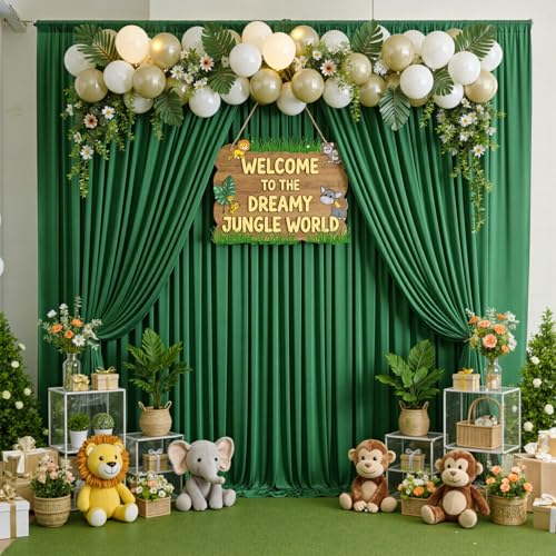 10ftx10ft Wrinkle Free Green Backdrop Curtains for Parties Silky Polyester Photo Backdrop Drapes 2 Panels 5x10ft Back Drop Cloth for Wedding Birthday Baby Shower Photography Background