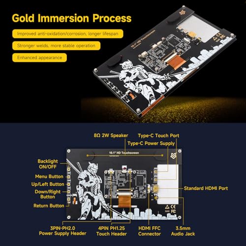 Image of KLAYERS LUCKFOX Touchscreen for Raspberry Pi,10.1inch HDMI 1024 x 600 Plug&Play Portable Monitor with Stand,10 Point Touch LCD Display with Dual-Track Speakers,Second Screen for Laptop PC